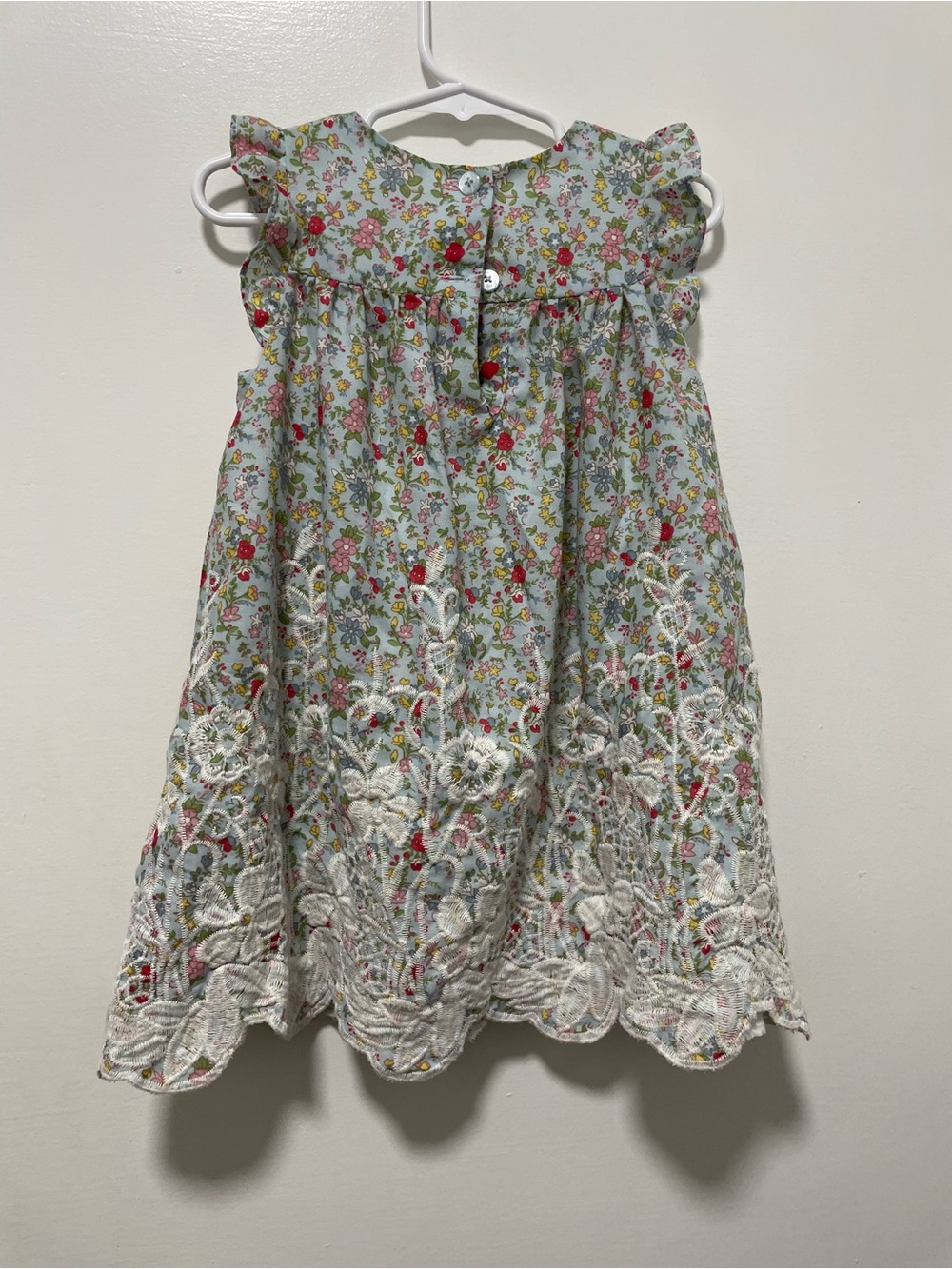 Girls Floral Lace-Trim Summer Dress - White & Pink - Picture 3 of 4